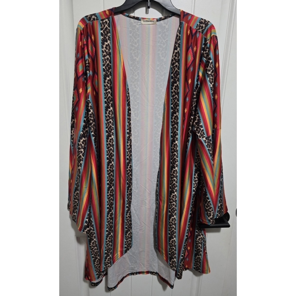 Southern Stitch Serape Leopard Open Cardigan Long Kimono Large XL